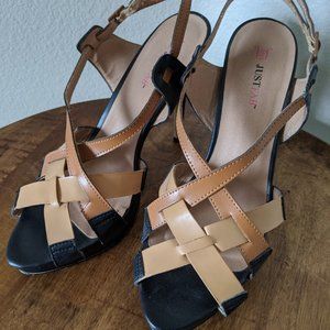 Peep Toe Black and Tan Heels